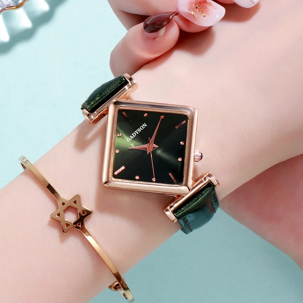 

Модные женские изысканные часы, элегантные минималистичные женские кварцевые часы с квадратным градиентом и геометрическим рисунком, часы с зеркальным бриллиантом