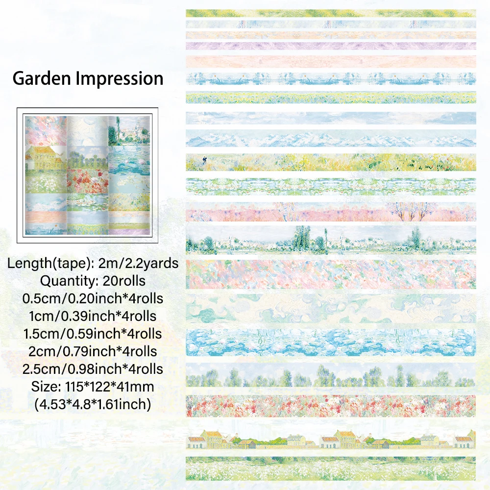 Vintage Garden Washi Tape Set - 20 Rolls of Decorative Masking Tapes