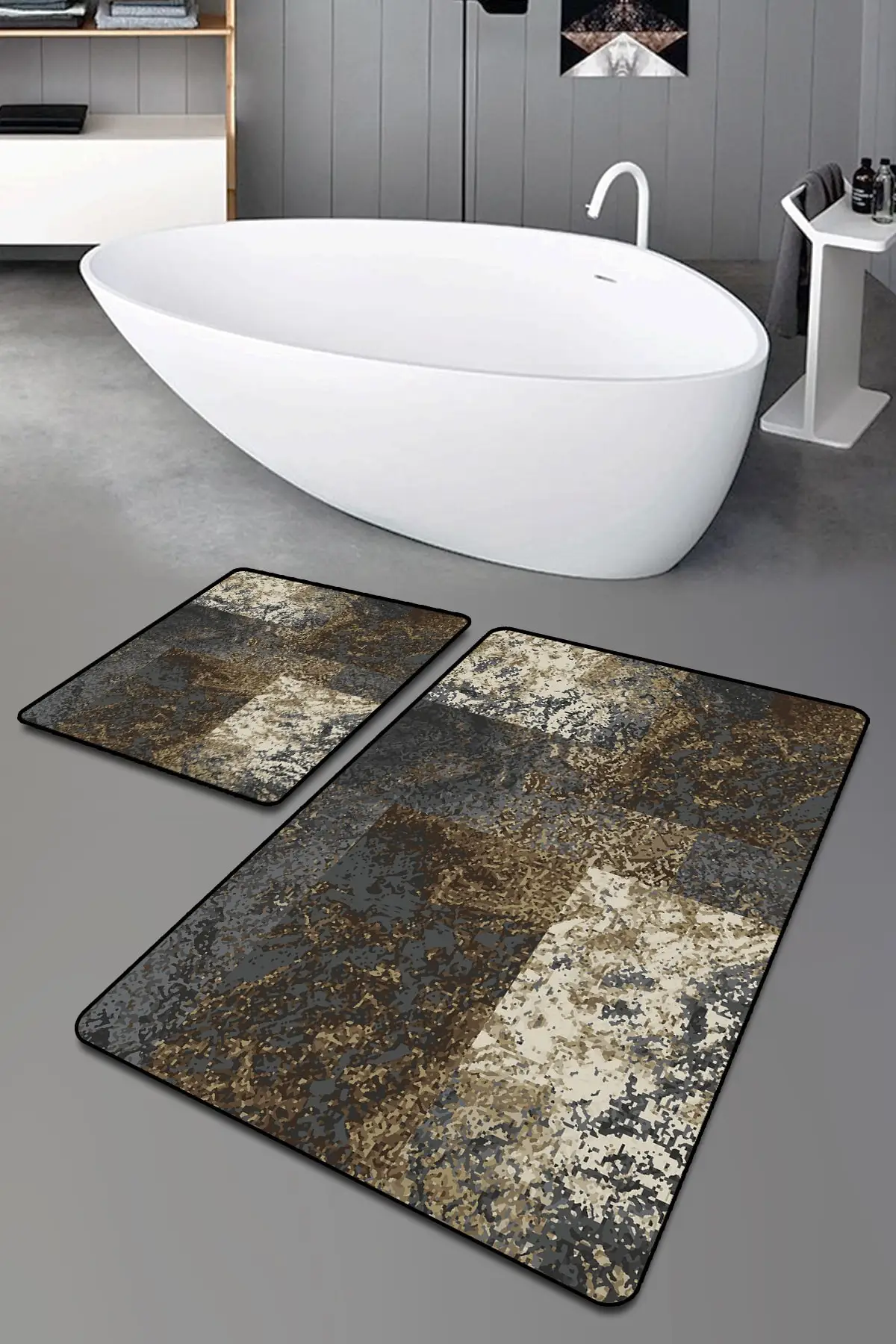 

Brown Mixed Pattern Modern Washable 2-pack Bath Rug Polyester 60x100 Non-Slip Base Digital Printing