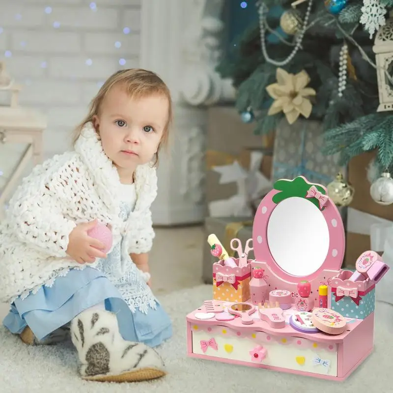 Girls Makeup Vanity Set Children Vanity Hair Salon Toy Simulation Makeup Table With Mirror Princess Makeup Pretend Toy For Girls 4