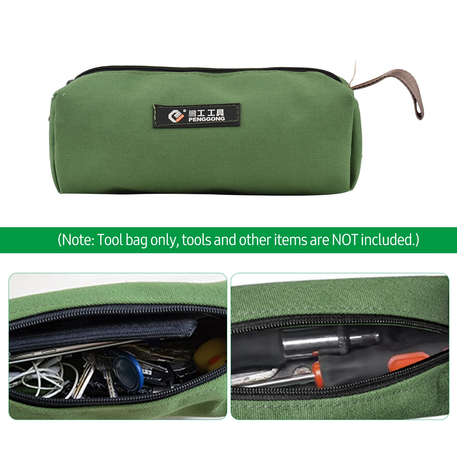 PENGGONG Tool Storage Bag Canvas Zipper Pouch Hand Strap Tool Bag Electrician Woodworking Toolbag Organizer
