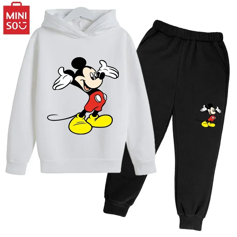 

Disney Mickey Mouse Boys and Girls Hoodie Long 2 Piece Set Tracksuit Girls Children Printed Baby Hoodie Suit Set Boys Girls