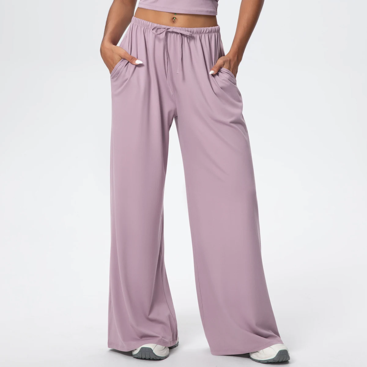 Breathable Solid Color Loose Yoga Pencil Pants Lifting Buttocks Sports Quick Drying Wide Leg Pants With Pockets Gym Yoga Pants