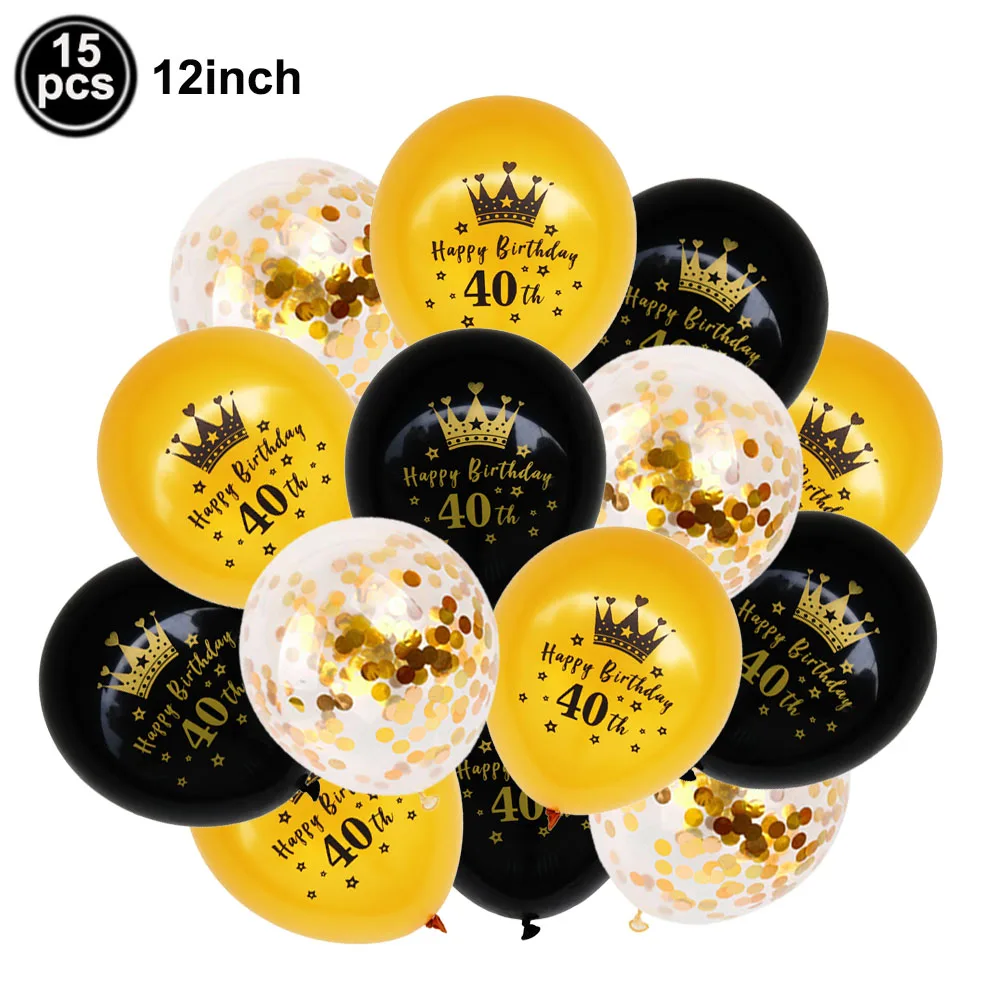 Elegant Gold & Black 40th Birthday Celebration Decor Set - Paper Banner & Balloons