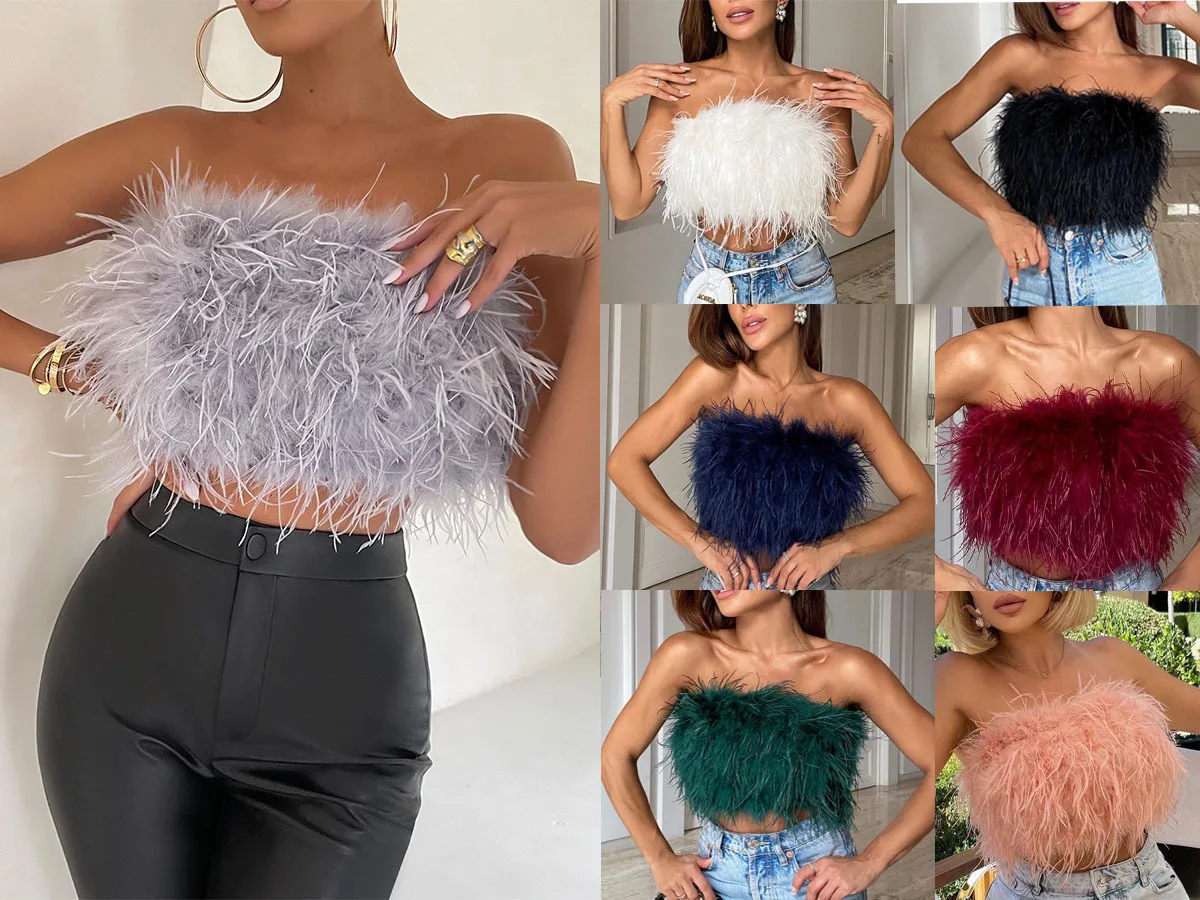 sleep camisole Fashion Women Sexy Fluffy Furry Tube Top Female Trendy Chic All-match Feather Decoration No Sleeveless Vest Top Girl Party Gifts target camisole
