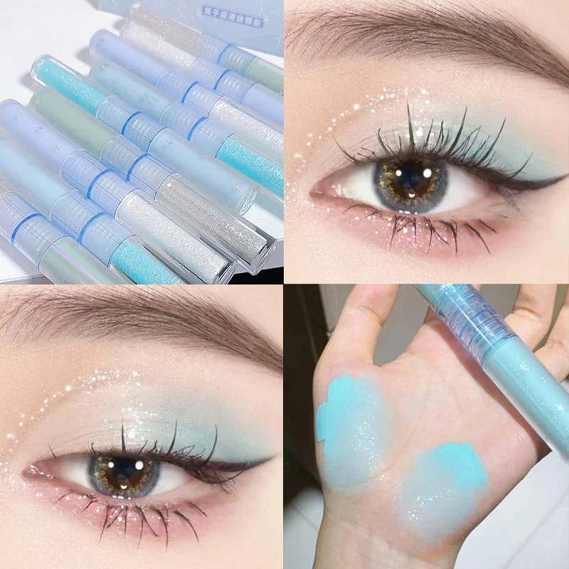 3pcs1pcsDoubleHeadLiquidEyeshadowPrettyCyanBlueGlitterLiquidEyeshadowQuickdrying