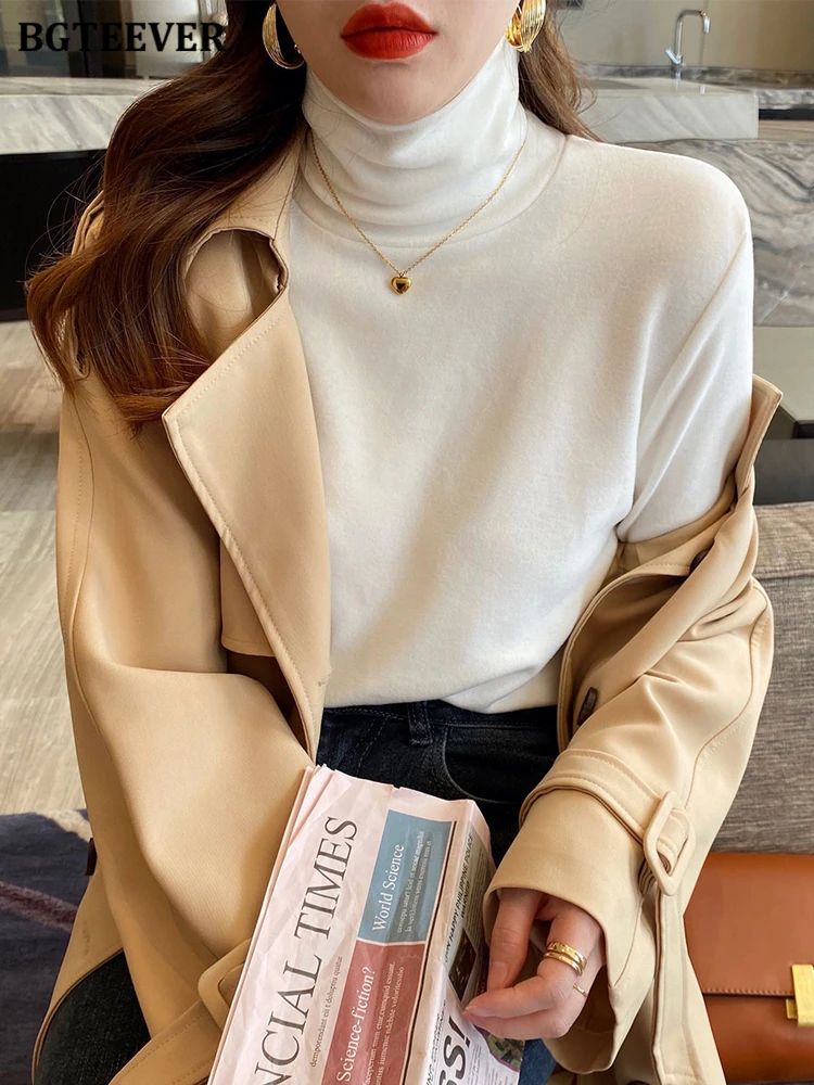 

BGTEEVER Fashion Winter Thicken Warm Turtleneck Jumpers Female Long Sleeve Slim Women Basic Solid T-shirts Ladies Pullovers