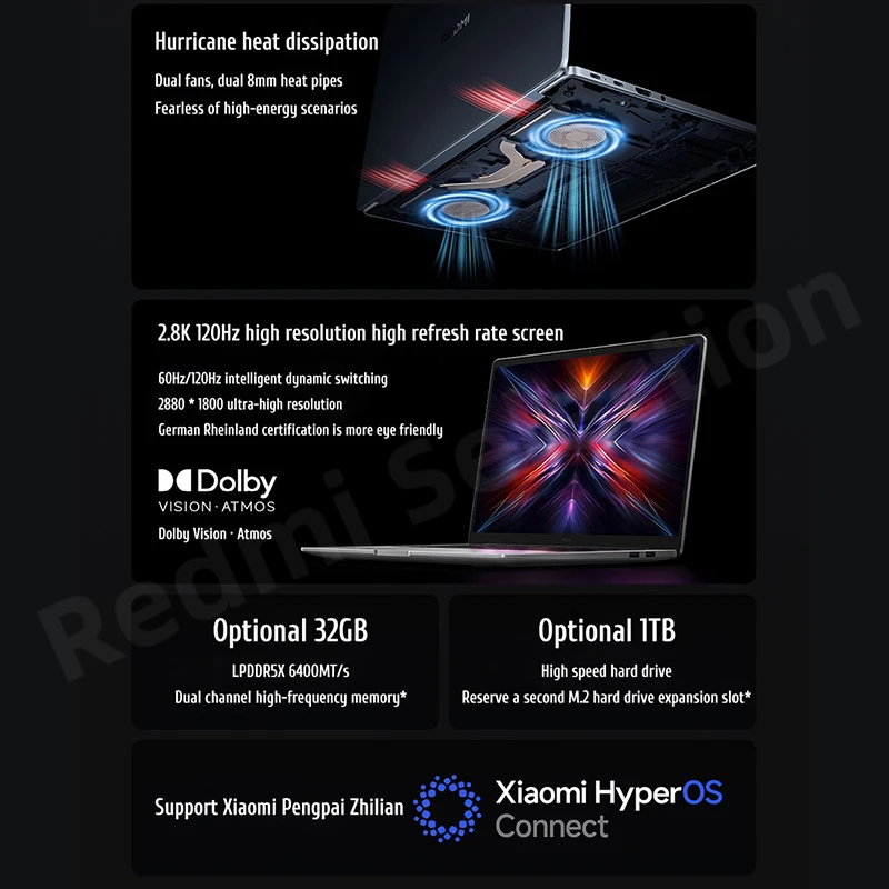 Xiaomi REDMI Book 14 Laptop 2025 Core 5 Processor 220H Intel Graphics 16G/32G RAM 1TB SSD 14-inch 2.8K Screen Notebook Slim PC 3