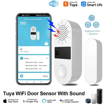 Tuya WiFi Door Window Sensor Sound and Light Alarm Home Security Wireless Magnetic Anti-Theft Smart Voice Control Protection 1