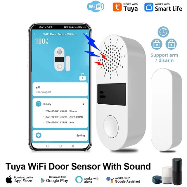 Tuya WiFi Door Window Sensor Sound and Light Alarm Home Security Wireless Magnetic Anti-Theft Smart Voice Control Protection 1