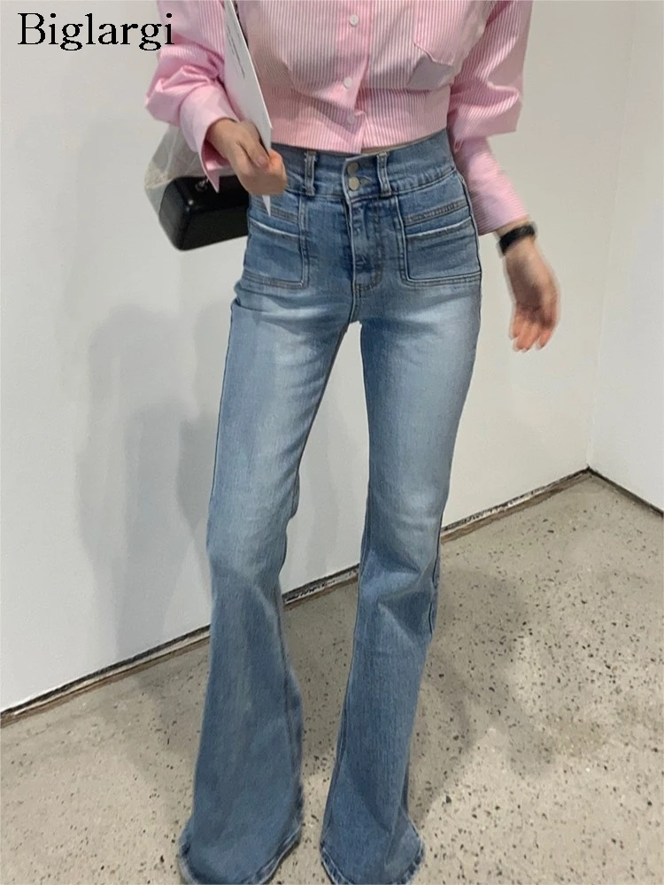 

Jeans High Waist Spring Summer Long Flared Pant Women Split Pleated Modis Slim Ladies Trousers Korean Style Woman Straight Pants