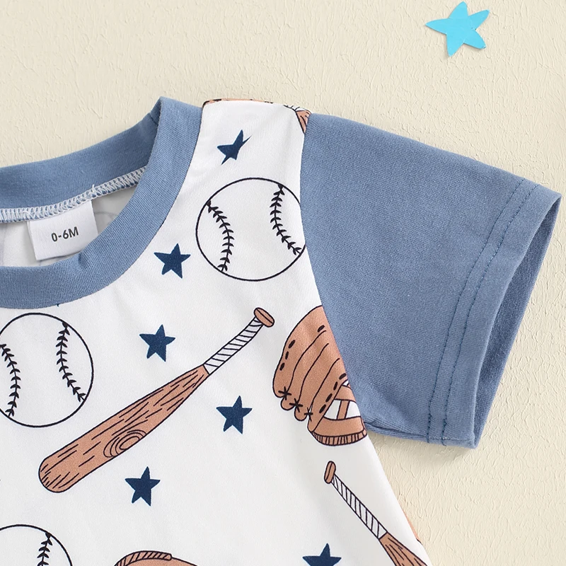 Summer Toddler Baby Boy Outfits Short Sleeve Baseball Print Tops + Shorts Set Casual Clothing