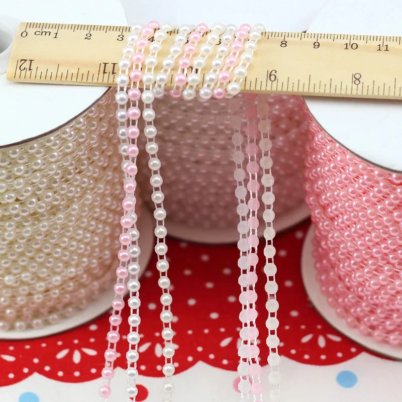 1Meter 4mm ABS Imitation pearl beaded chain sewing Applique Bridal Ribbon Trim For Garment Craft Accessories Wedding Party Decor