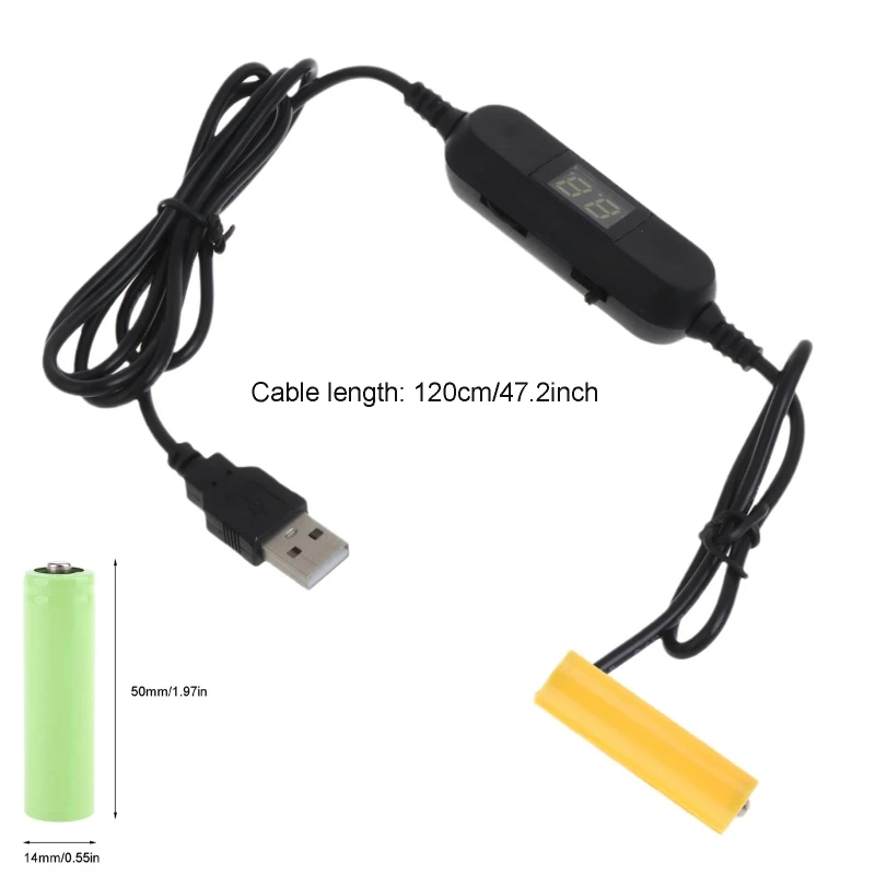 Univeral 1.2m USB 1.5V-12V 조정 가능한 AM3 AA LR6 더미 배터리 시계 Flameless 촛불 장난감 크리스마스 트리 게임