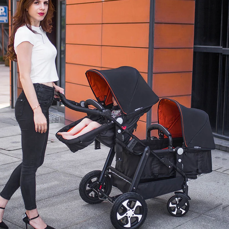 New twin stroller baby stroller folding stroller Twins baby carriage Double Seat stroller travel pushchair high landscape baby stroller