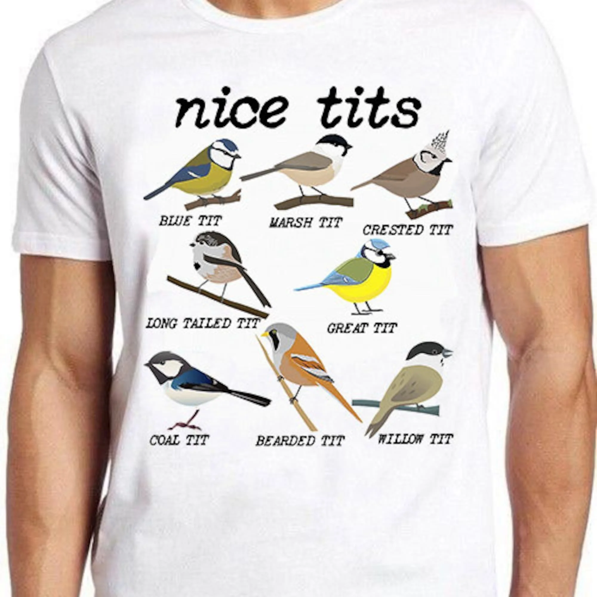 Belle Tette Bird Watch Palude Blue Crested Willow Tit Birds Maglietta Divertente 776