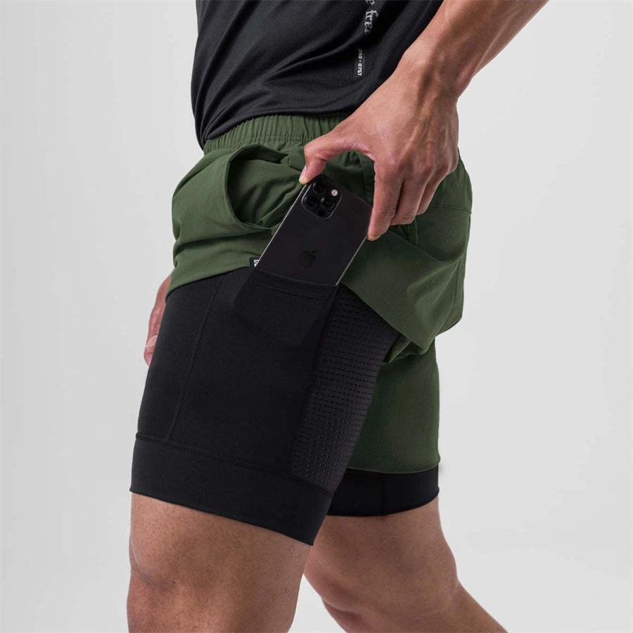 NEW 2 IN 1 Sport Running Casual Breathable Shorts Men Double-deck Jogging Quick Dry GYM Shorts Fitness Workout Men Shorts