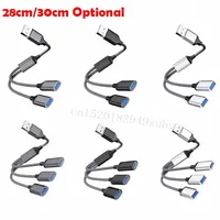 28/30cm USB Splitter Cable USB Male to 3/2 USB 2.0 Female Extension Cord ,USB Port Hub Data Power Split Adapter 1