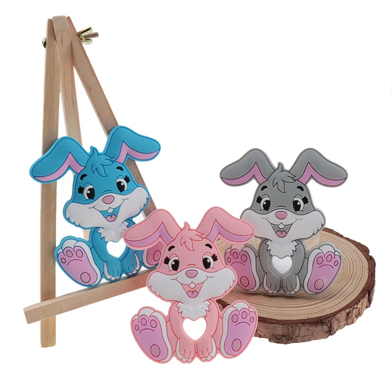 

QHBC 5PCS Bunny Silicone Cute Rabbit Baby Teether BPA Free Animal Teething Pendant Chewing Teething Jewelry Newborn Shower Gifts
