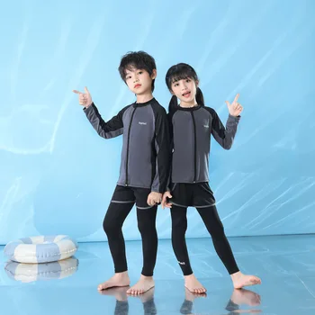 Boys and Girls Children's Long Sleeved Sunscreen Swimsuit Quick Drying Diving Suit Surfing Suit Outdoor Swimsuit 3-piece Set New
