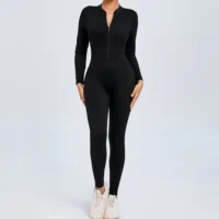 Women Sportwear Yoga Jumpsuit Zip Long Sleeve Back Open Outfit Fitness Tracksuit Tight One-piece Gym Overalls Sports Bodysuit - Image 5
