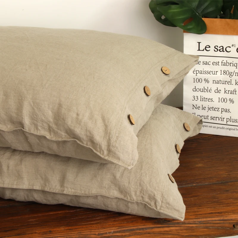 Sleep Pillow Cover 1 Piece 50x75cm Button Linen Pillowcase Skin frindly Breathable Antibacterial
