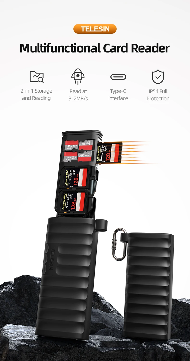 Description Picture 2 of itemTELESIN Micro SD Card Reader Storage Box High Speed Data Transmission Type-C 2-in-1 SD/TF Card Reader for PC Camera