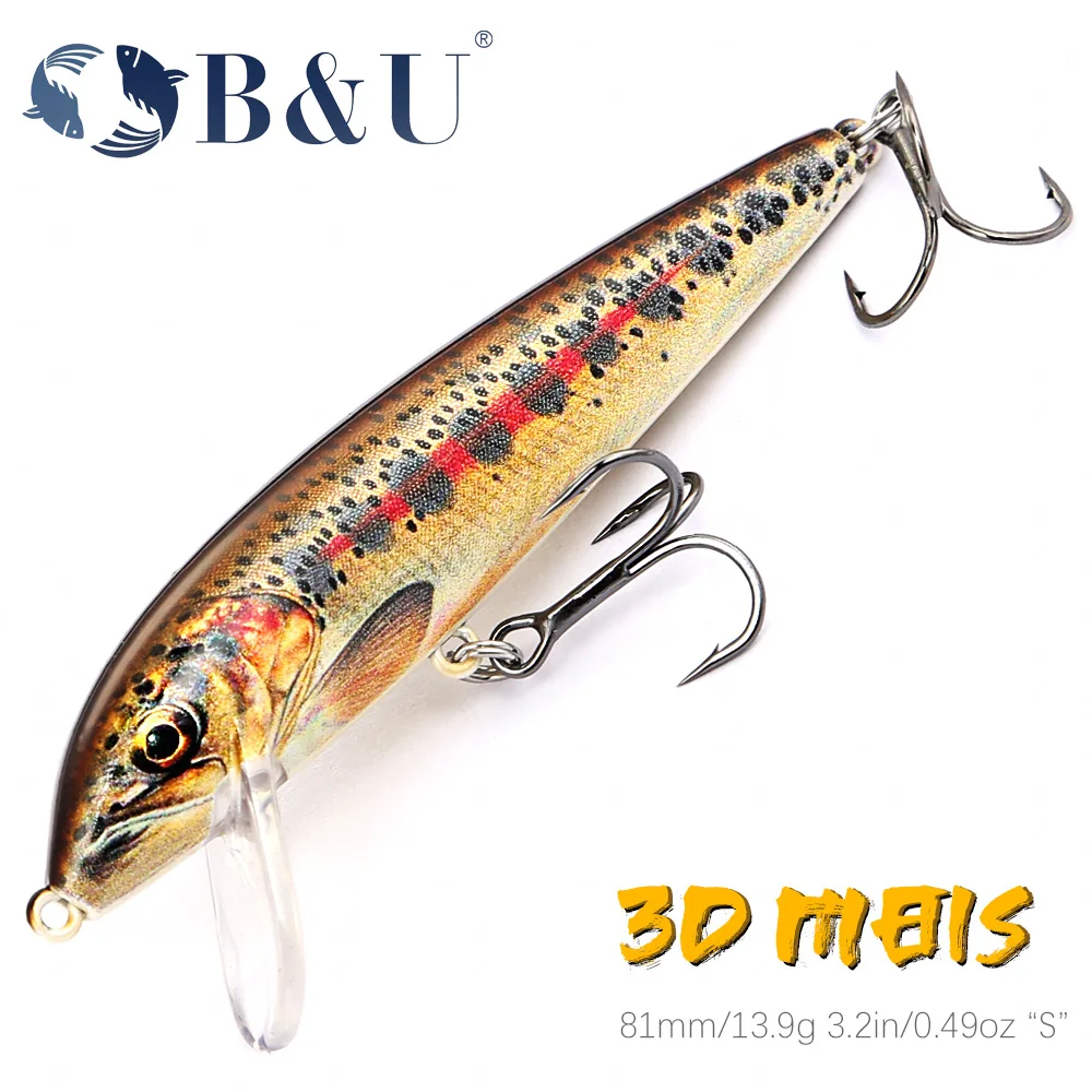 B&U 80mm Sinking Minnow Wobbling Angelköder Künstliche Köder für Barsch Barsch Hecht Forelle Harter Köder Jerkbait Angelgerät