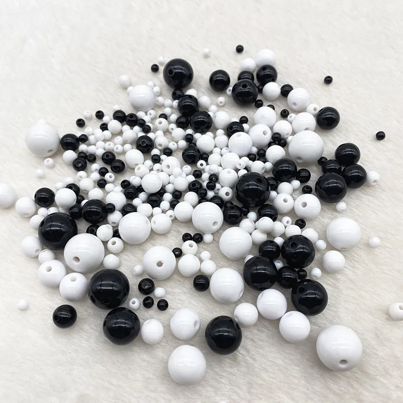 Brand New 4mm-12mm White Black Acrylic Beads Loose Interval Beads Jewelry DIY Clothing Accessories