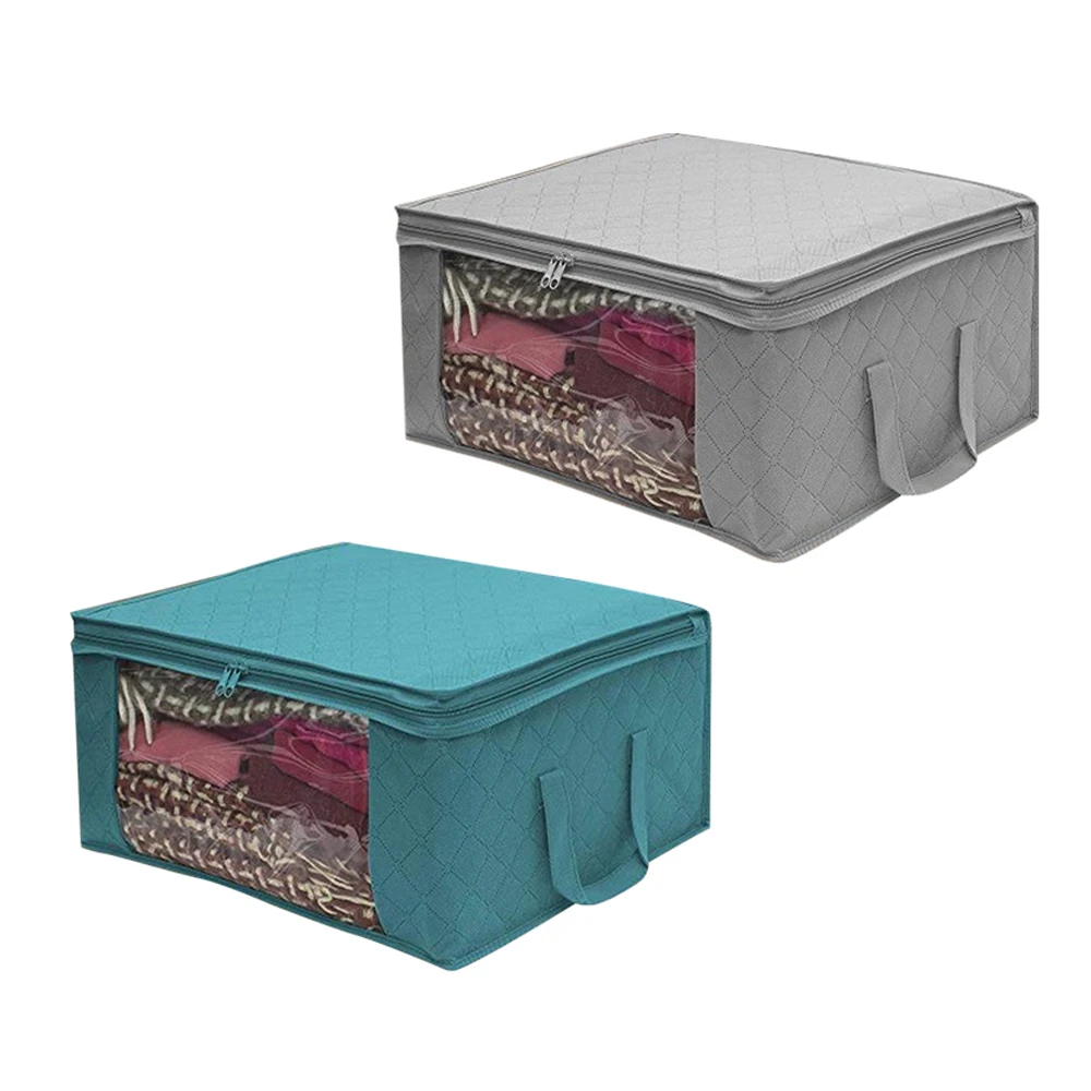 Clothing storage box organizer clothes Storage Bag Clear Window Zipper Non Woven Fabric Clothes Organizer Basket With Handles 3