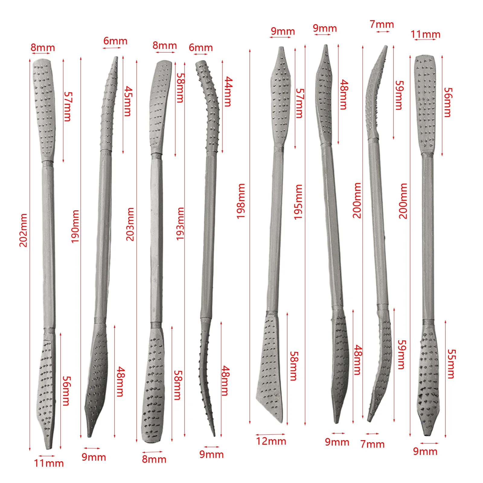 거친 리플러 파일, 탄소강 양단 수공구, 미니 전문 나무 걸레 파일 세트, 목공 조각, 190mm, 8 개