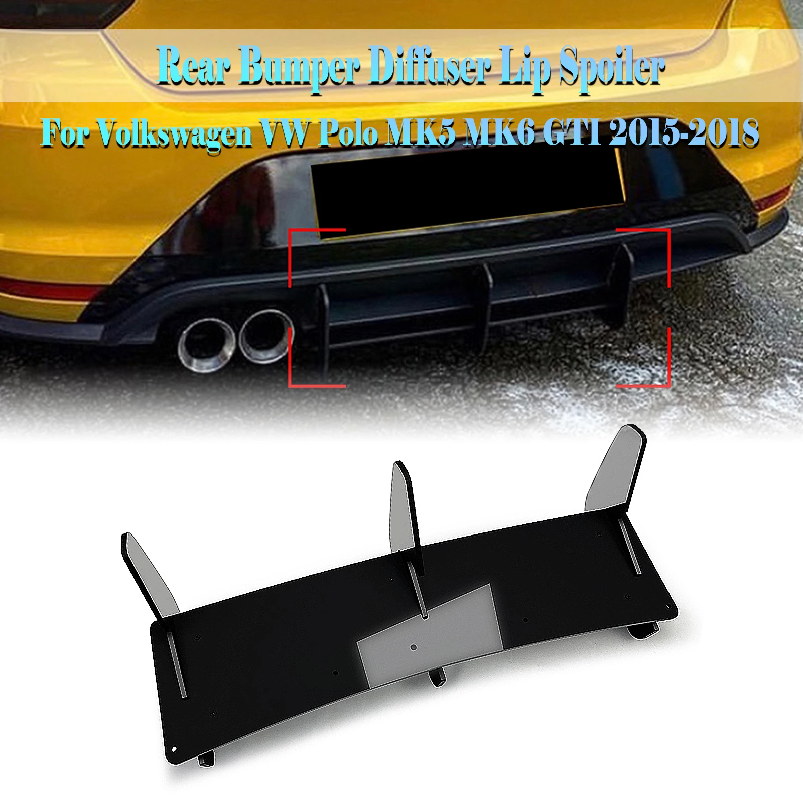 Rear Bumper Diffuser Lip For Volkswagen VW POLO MK5 MK6 GTI 2015-2018 ...