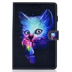 Premium Kids Protective Case for Galaxy Tab A8 2021 - Magnetic Wallet TPU Cover with Fun Print Design, 10.5 Inch (Cat)