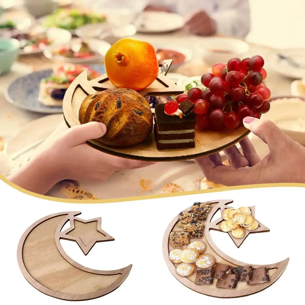 2025 Ramadan Trays - Wooden Eid Mubarak Serving Trays, Moon & Star Dessert Plates, Home Decor, Islamic Gifts For Eid Party J7a7 2