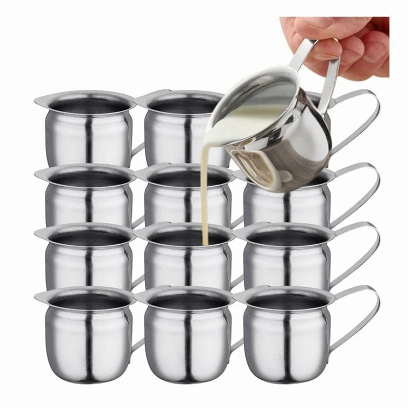 

12PCS Milk Cup Mini Creamer Espresso Pitcher 3Oz Metal Cream Pitcher, Creamer Cup Small Cream Pouring Pitcher