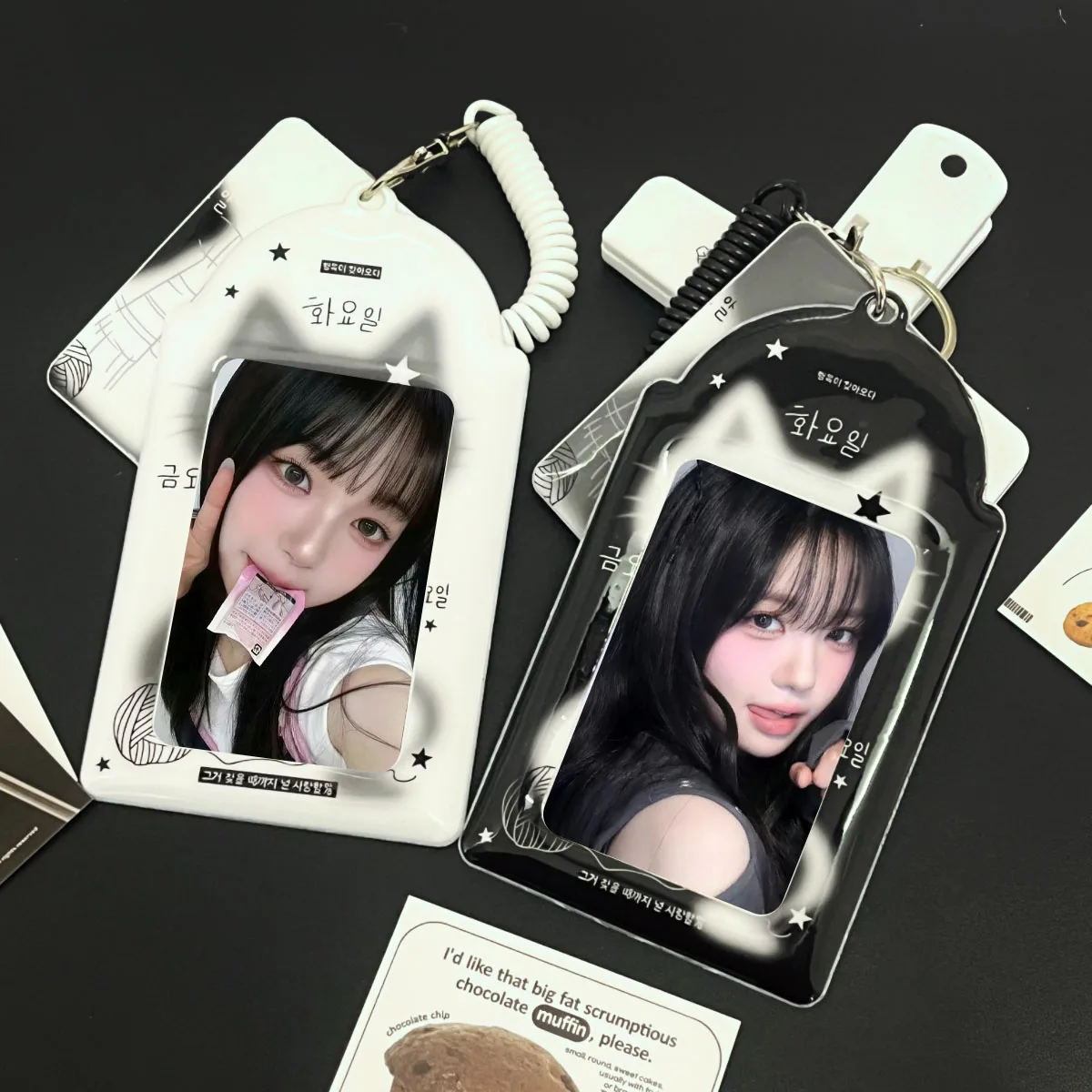 Cute Black And White Kitty Card Holder Kpop Cute Cat's Ears Pumaterial Apply To 3-3.5in Stars Album Merchandise Photocard Show