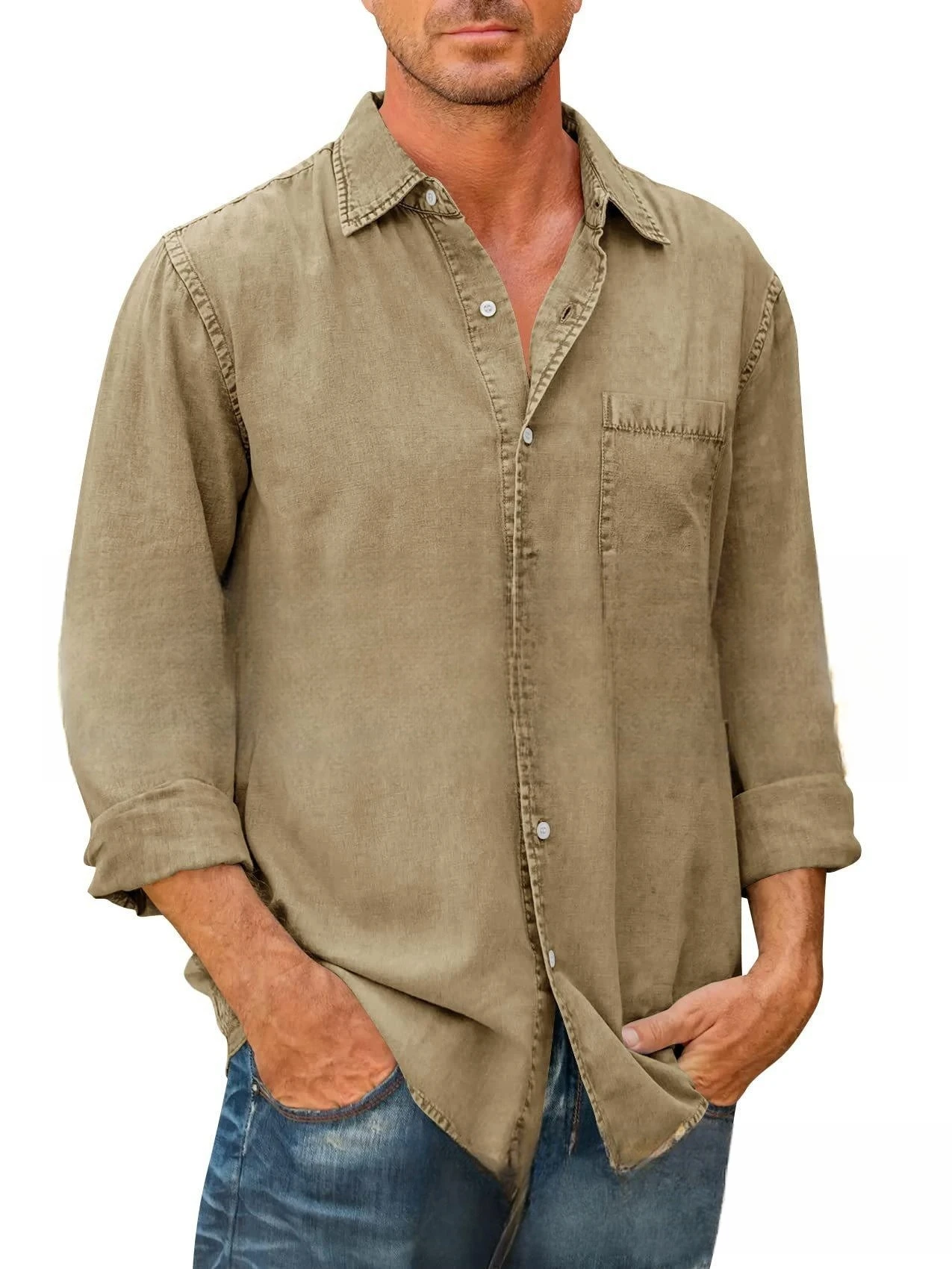Men Cotton Denim Long Sleeve Casual Solid Color Shirt Spring Autumn Fashion Vintage Jeans Shirt Tops S-5XL