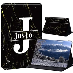 Elegant Marble Initial Stand Case - PU Leather Foldable Cover with 26 Letter Options for iPad Mini 1 2 3 4 5 (Name 80J)