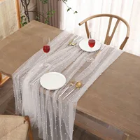 Pearl Tulle Table Runner Tablecloth White Table Cloth Wedding Veil Fabrics for Wedding Birthday Party Arch Dessert Table Decor 1