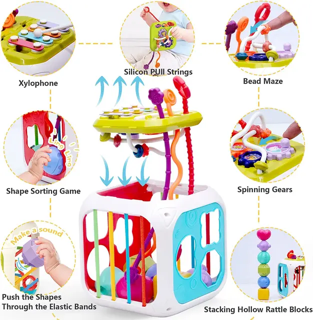 Afufu Brinquedos para crianças 2 3 4 anos, brinquedos Montessori Sensoriais  cubo de atividades, brinquedo sensorial para bebé de 18 meses para