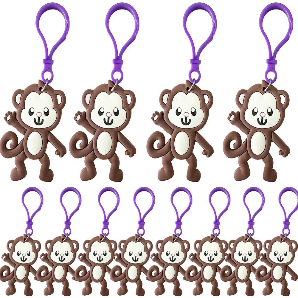 

12Pcs Cute Monkey Keychains Jungle Zoo Safari Animal Party Baby Shower for Car Key Ring Backpack Pendant Kid Education Gifts