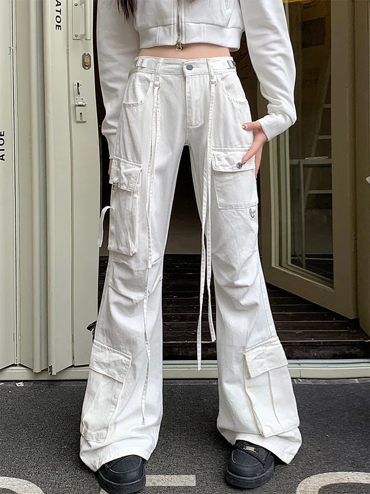 

Korean Fashion Solid Denim Pants Women High Waist Slim Bell Bottoms Office Lady Flared Jeans Streetwear Vintage 2000s Aesthetic