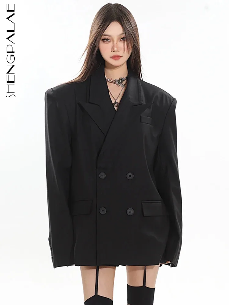 

SHENGPALAE Solid Color Simple Blazers For Women Notched Collar Double Breasted Full Sleeve Suit Jacket Spring 2024 New 5R8749