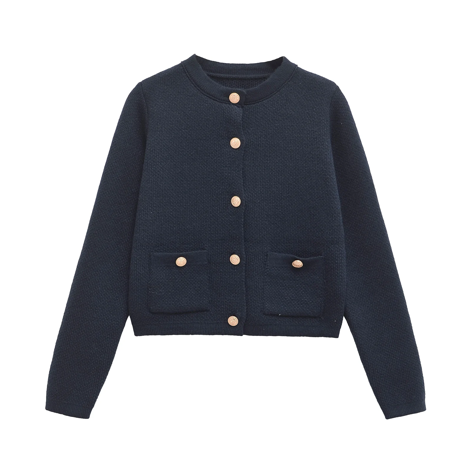 Taop&Za women's 2024 autumn and winter new knitted cardigan round neck solid color single breasted short sweater jacket 2