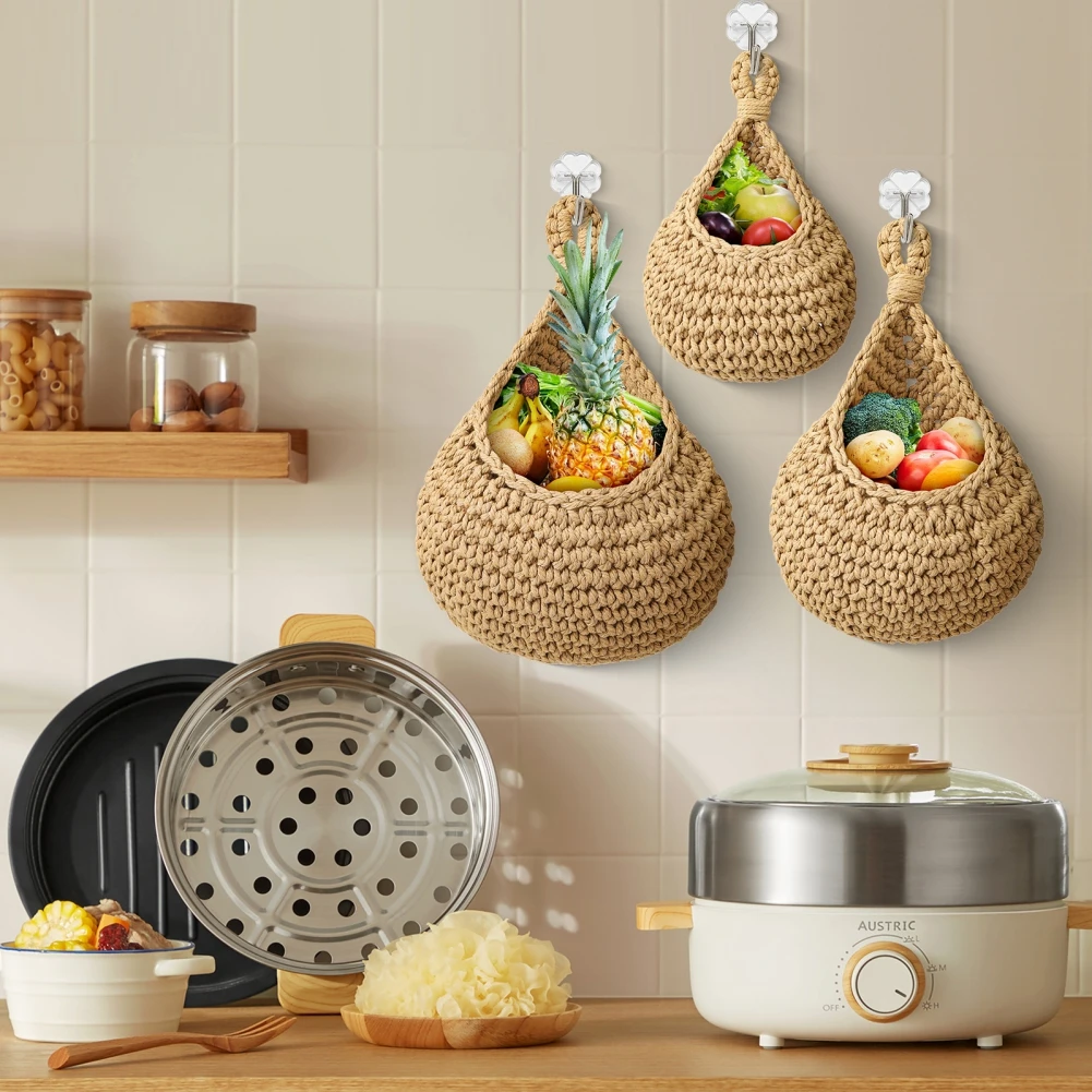 Description Picture 6 of itemHandwoven Hanging Wall Vegetable Fruit Basket Organizer Container Decor for Kitchen Garden Mount Wall Plant Flower Onion Storage