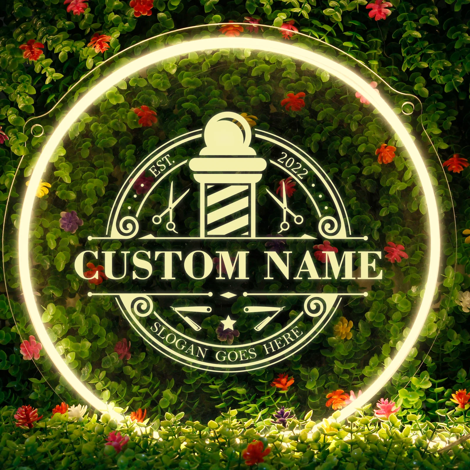 Description Picture 4 of item1PC Round Shape  Warm White Ambience Personalized Text Indoor Wall Lights Acrylic Board Bright  And Cool For Barber Shop Decor