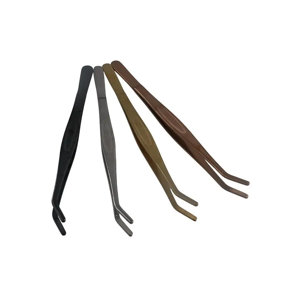 Curved Tip Stainless Steel Tweezers Anti-slip Withc Particles Cocktail Garnish Tongs Ridged Handle 22cm Tea Tweezers DIY