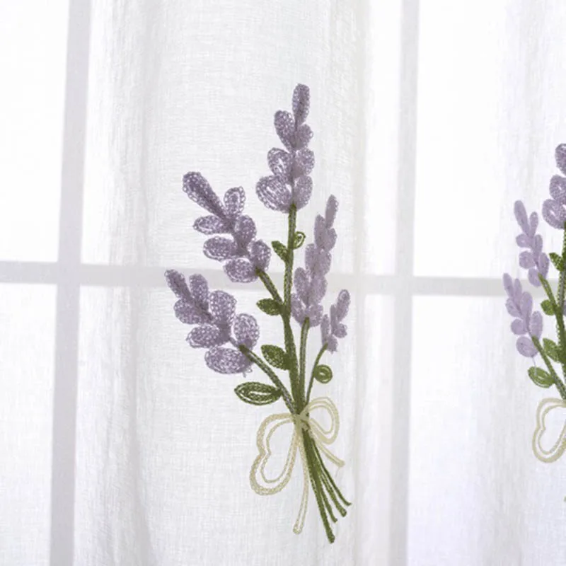 Purple Lavender Pastoral Embroidery Semi Blackout Bedroom Curtains Cotton and Linen Curtain Fabrics For Chilren's Room MY303-50 