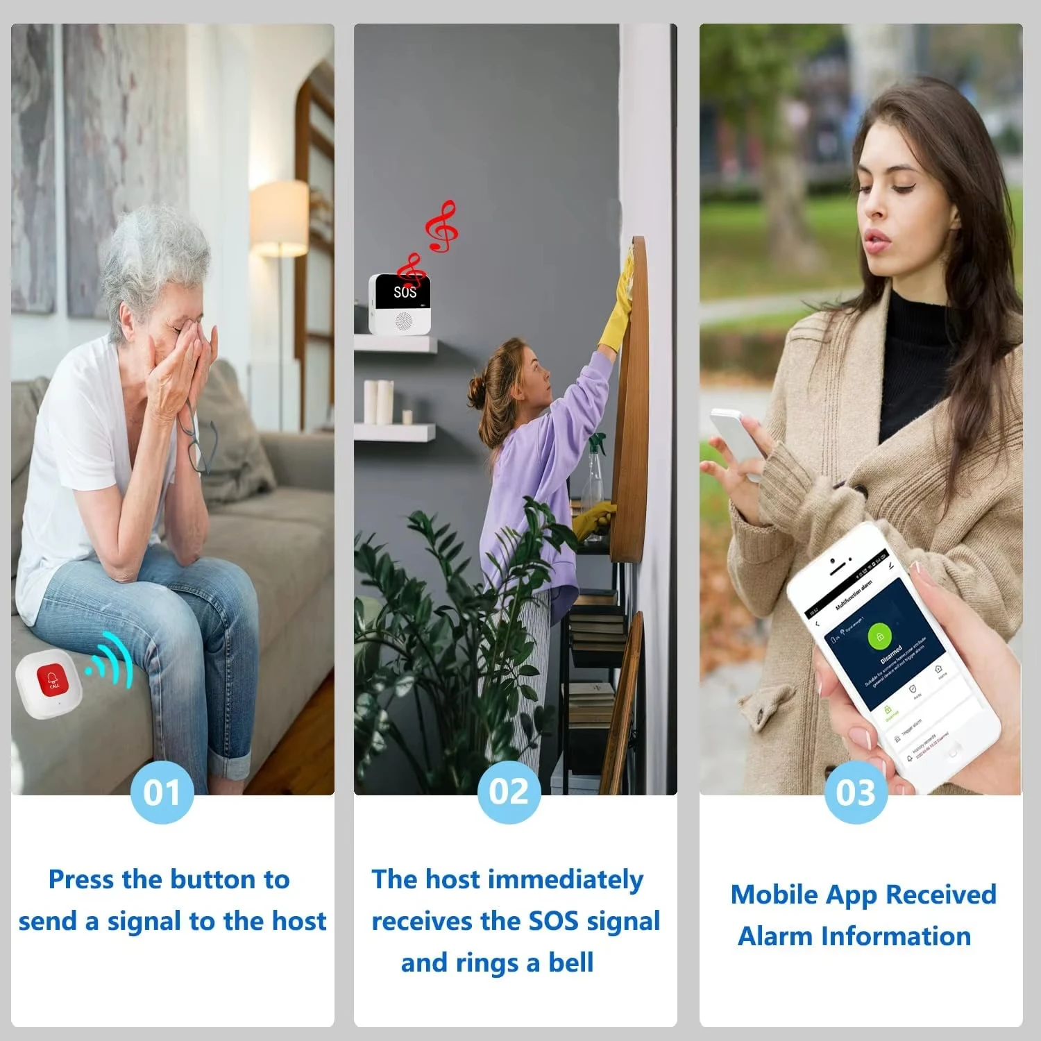 Wireless SOS Button Pager by Tuya for Elderly Care Emergency Alarm for Seniors and Patients at Home