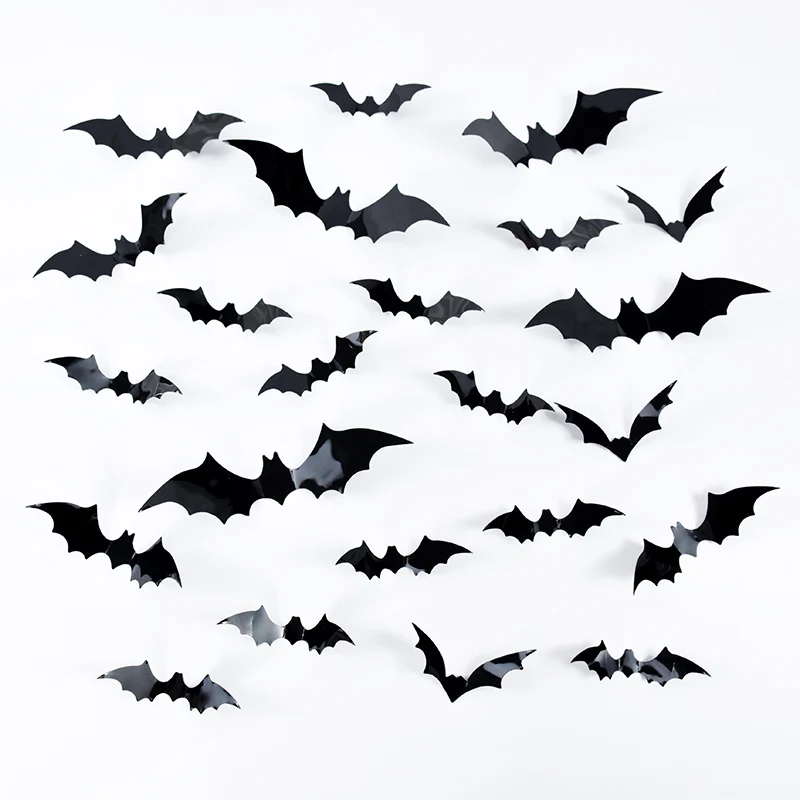 48Pcs 3D Bat Wall Sticker Black Spider Ghost Halloween Decoration for Party Home Bedroom Bar Halloween Horror Props Supplies